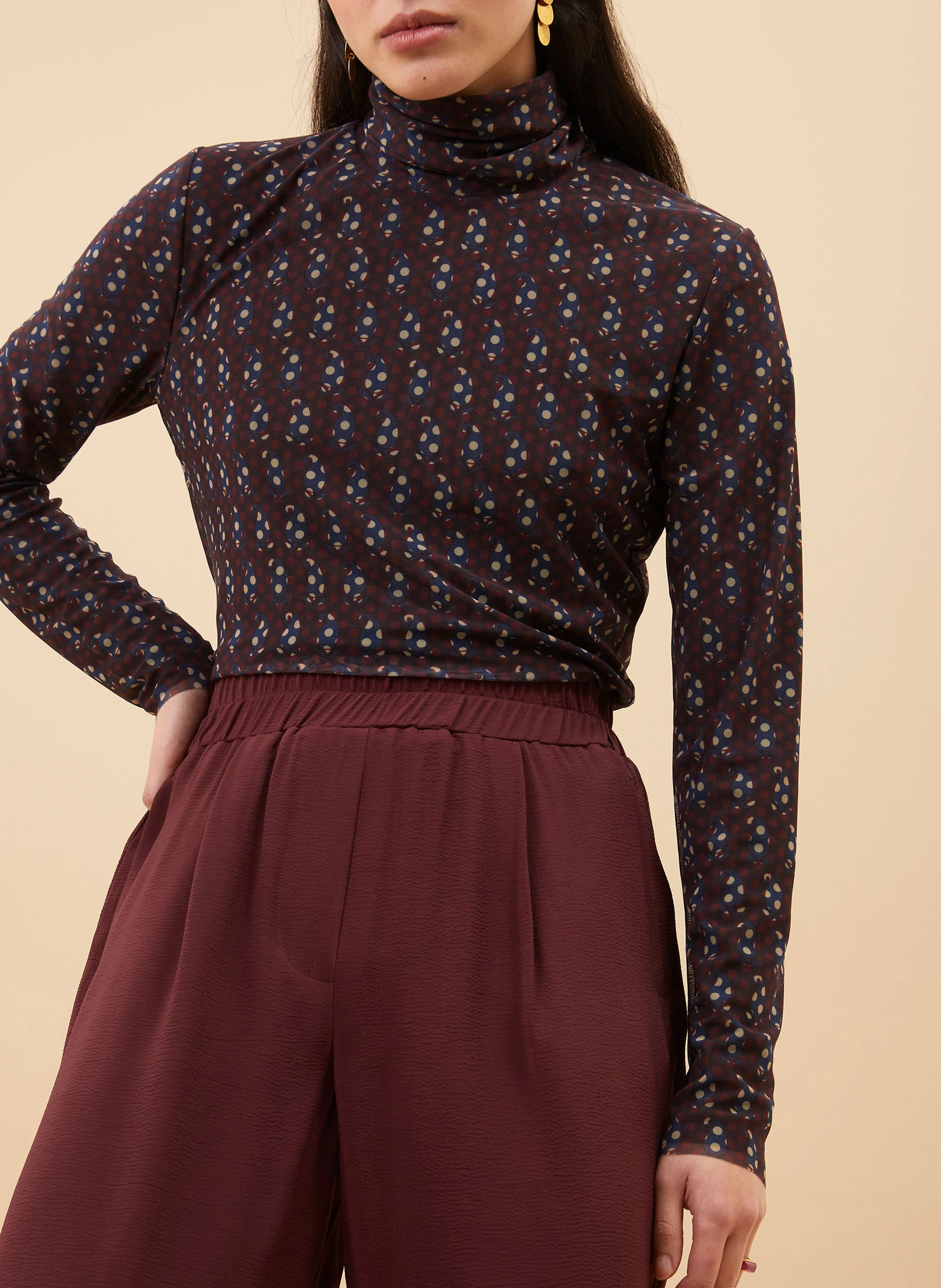 PAISLEY - Top col montant imprimé | Rouge