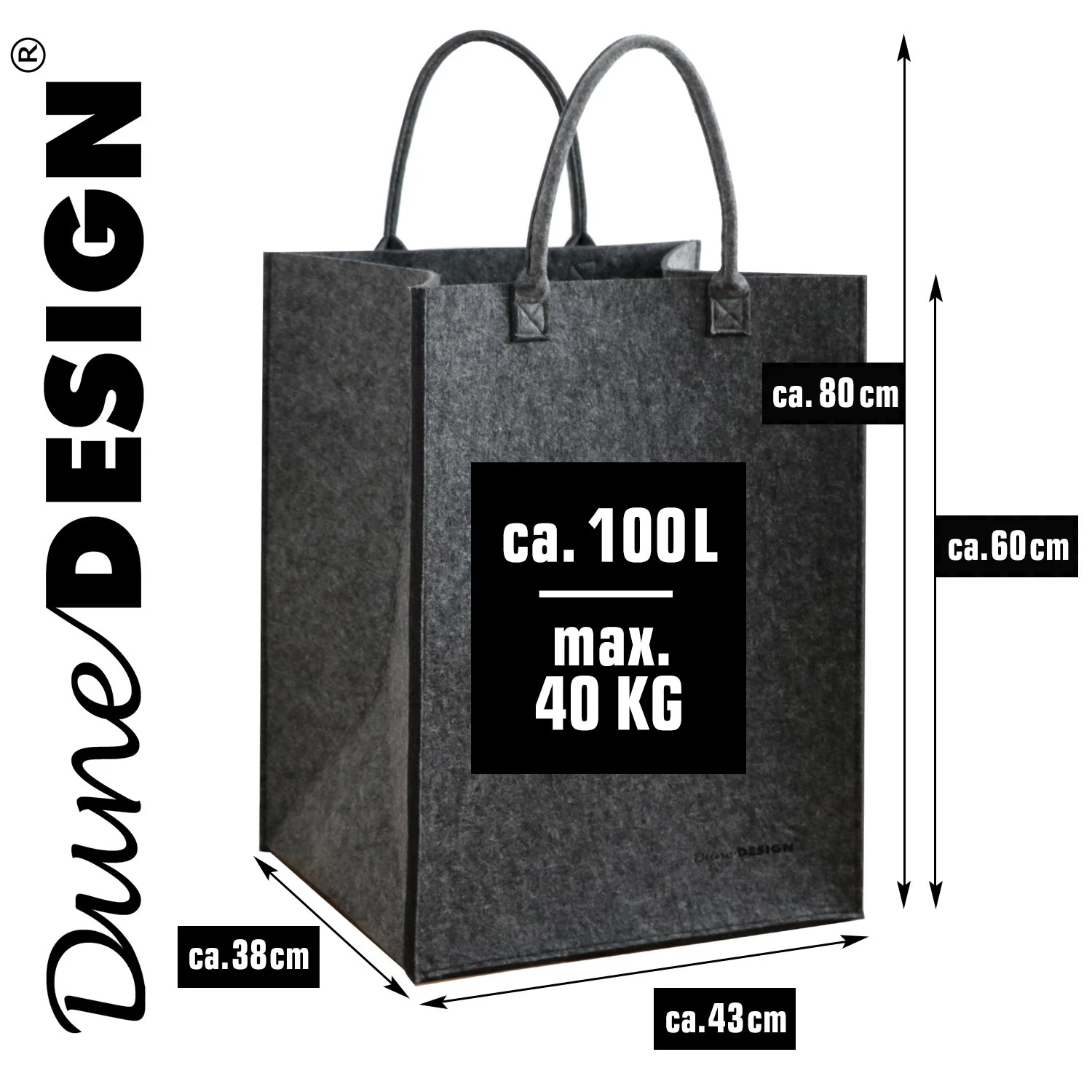 100L Filz Wäschesammler 43x38x60cm XL Universal-Filz-Tasche Faltbarer Wäschekorb