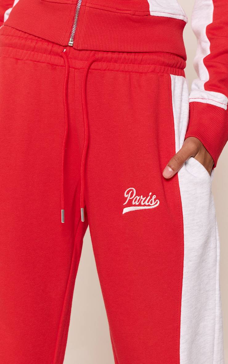 Rouge Jogging Évasé Taille Basse Ajusté À Panneaux Contrastés