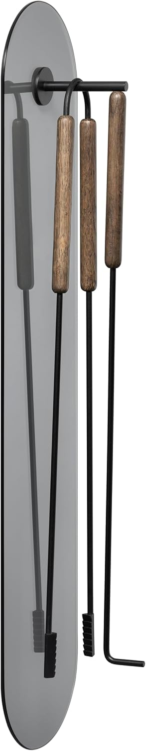 blomus -ASHI- 3-tlg. Wandmontiertes Kaminbesteck in Braun mit Eichenholzgriffen (66161)