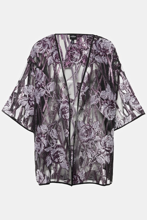 Blusenjacke, florales Design, V-Ausschnitt, 3/4-Arm