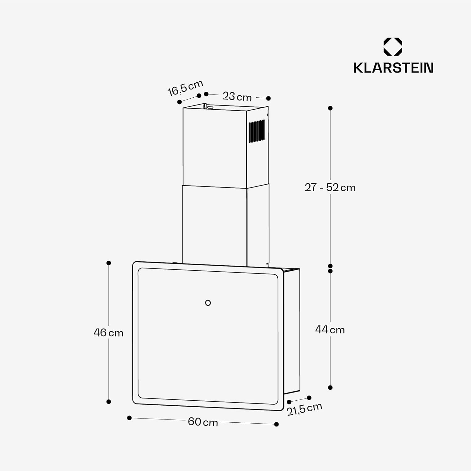 Klarstein AlizeEdge Dunstabzugshaube - 60 cm Wandhaube, Flaches Design, Touch-Steuerung, 487 m³/h Luftdurchsatz, A+ Energieeffizienz, LED-Beleuchtung, Leise 38 dB, Abluft & Umluft, Schwarz
