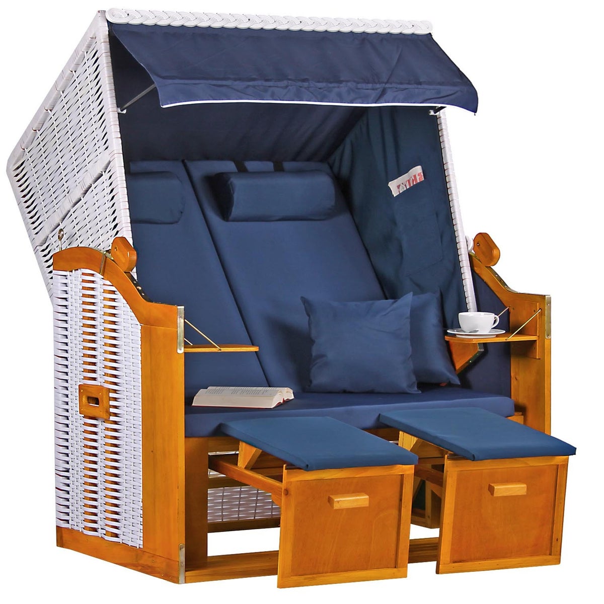 Baltic PE strandstoel, wit, effen blauw design