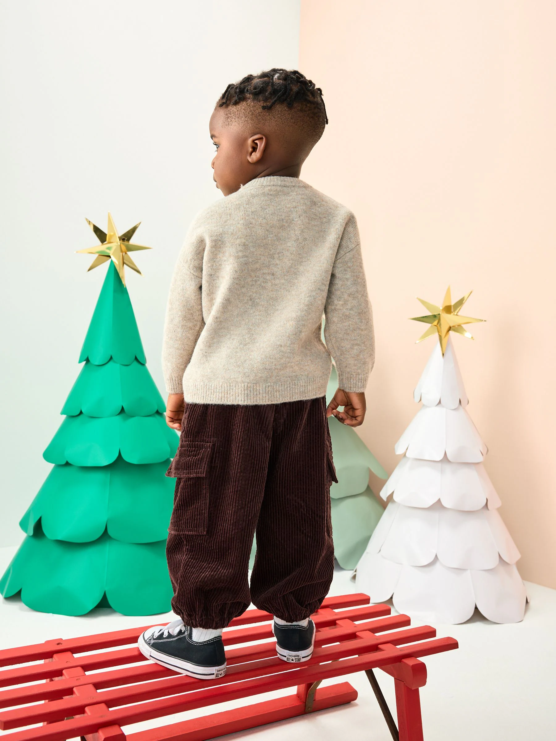 Naturel/grijs rendier - Gebreide kersttrui (3 mnd-7 jr)