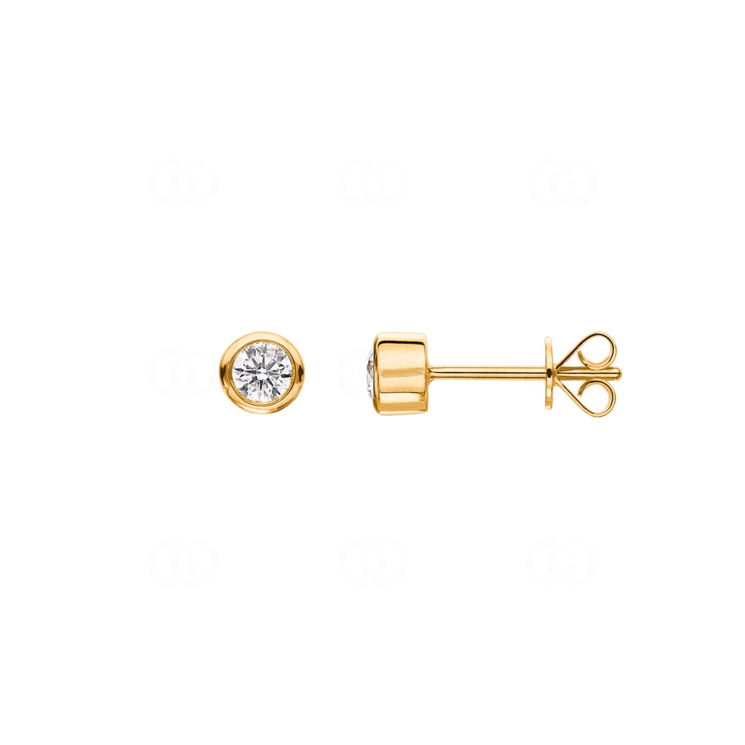 0.27 Karat Solitär Diamantohrstecker 750/18 K Gelbgold in Zargenfassung