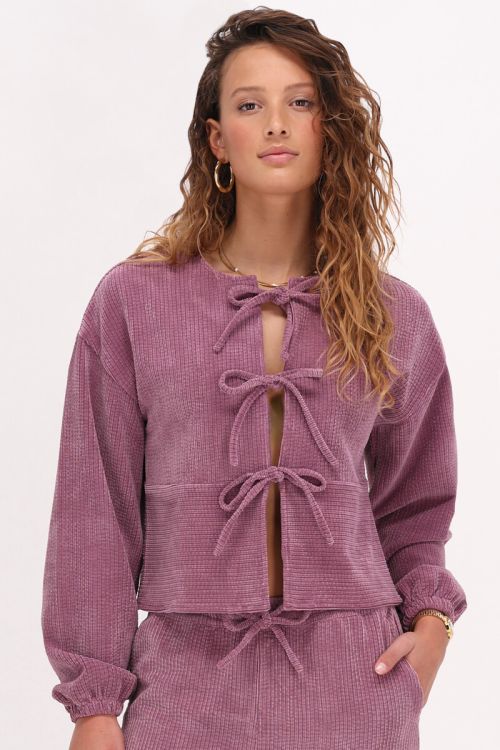 Roze corduroy top met strikjes