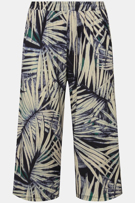 Jersey-Culotte, Palmenblätter, weites Bein, Elastikbund