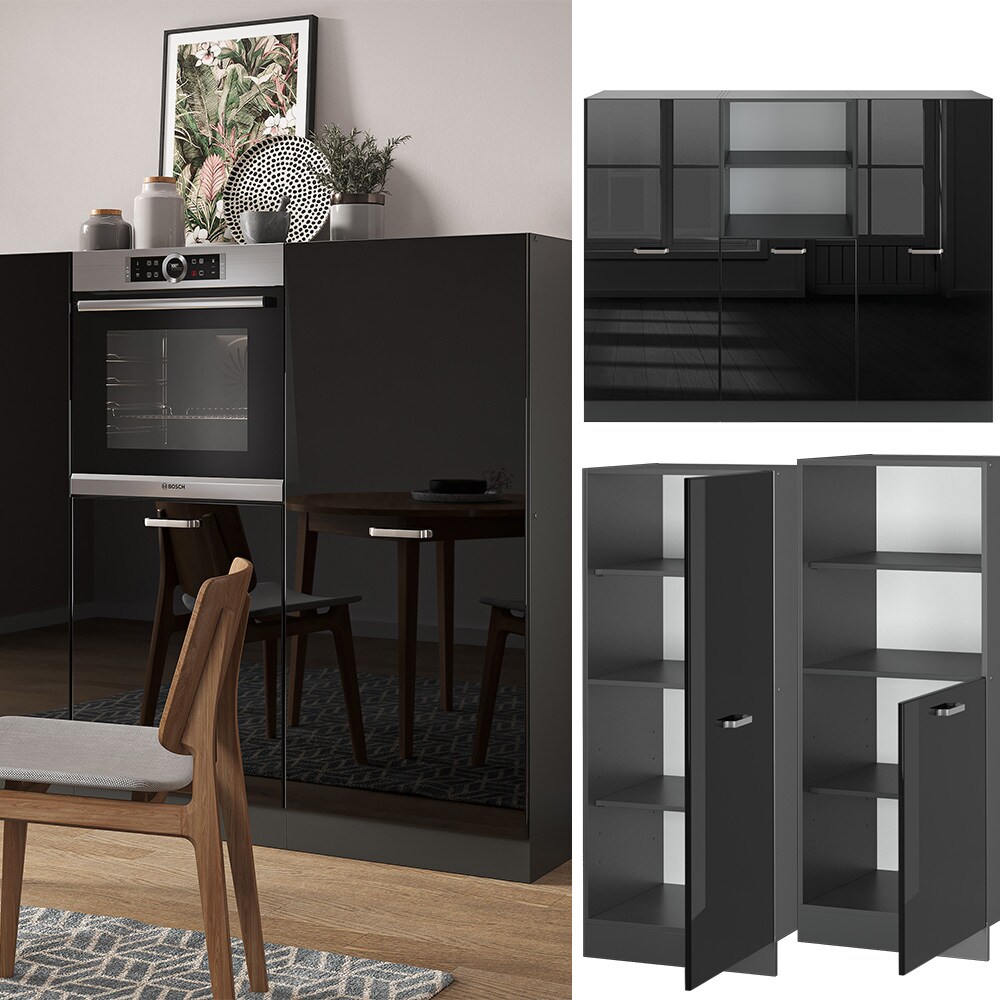 Vicco Küchenzeile R-Line Solid Anthrazit Schwarz 180 cm modern Küchenschränke Küchenmöbel