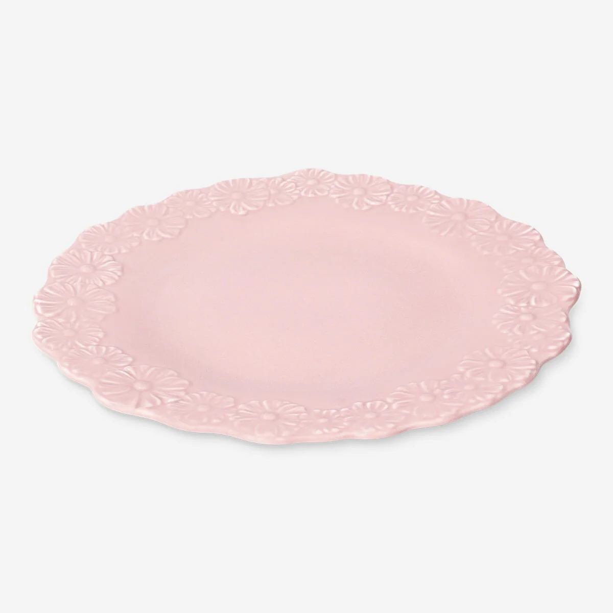 Pink tallerken med prægede blomster
