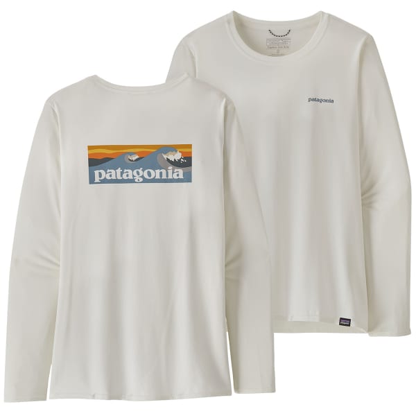 T-shirt randonnée PATAGONIA W'S L/S CAP COOL DAILY GRAPHIC SHIRT WATERS BOARDSHORT LOGO LIGHT PLUME GREY: WHITE