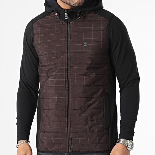 Veste Zippée Capuche Sans Manches Marron Noir