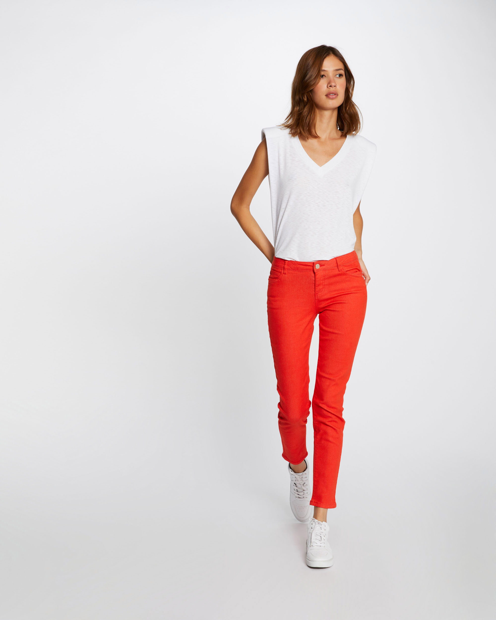 Jeans skinny taille basse orange femme - orange