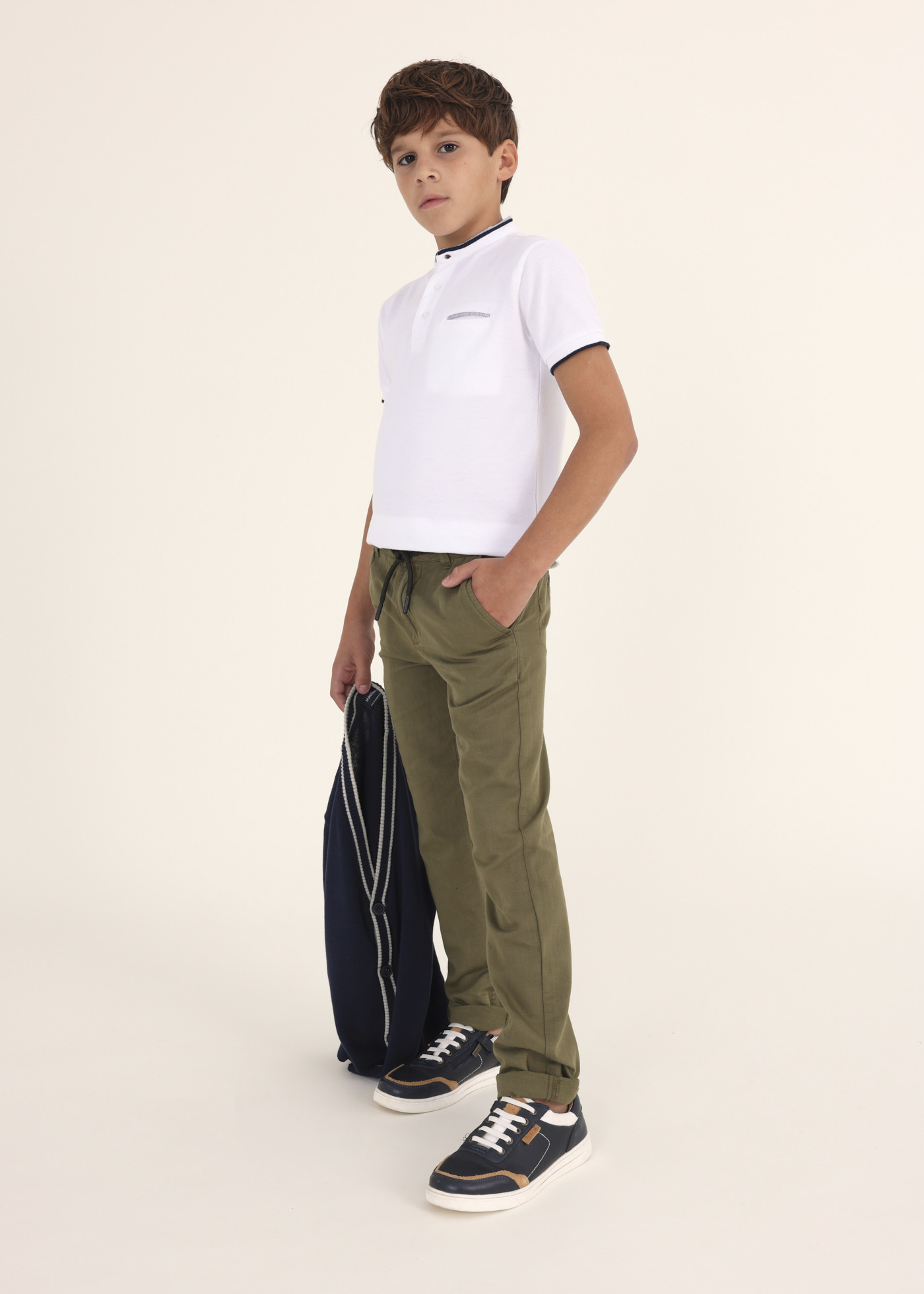 Camisa polo infantil de algodão com gola mandarim