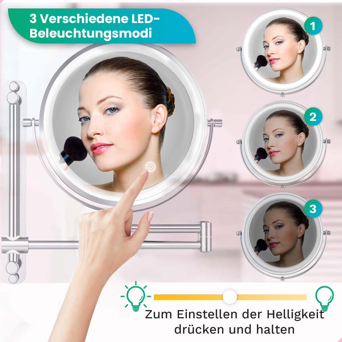 Mirlux Make-upspiegel met LED-verlichting, cosmetische spiegel 7x vergroting rond wandmodel chroom