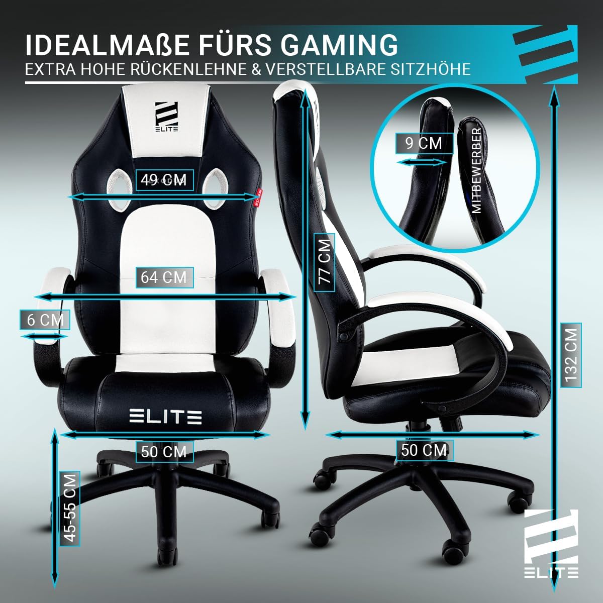 ELITE Gaming Stuhl MG100 Exodus | Ergonomischer Bürostuhl - Schreibtischstuhl - Chefsessel - Sessel - Racing Gaming Stuhl - Gamingstuhl - Drehstuhl - Chair - Kunstleder Sportsitz (Schwarz/Rot)