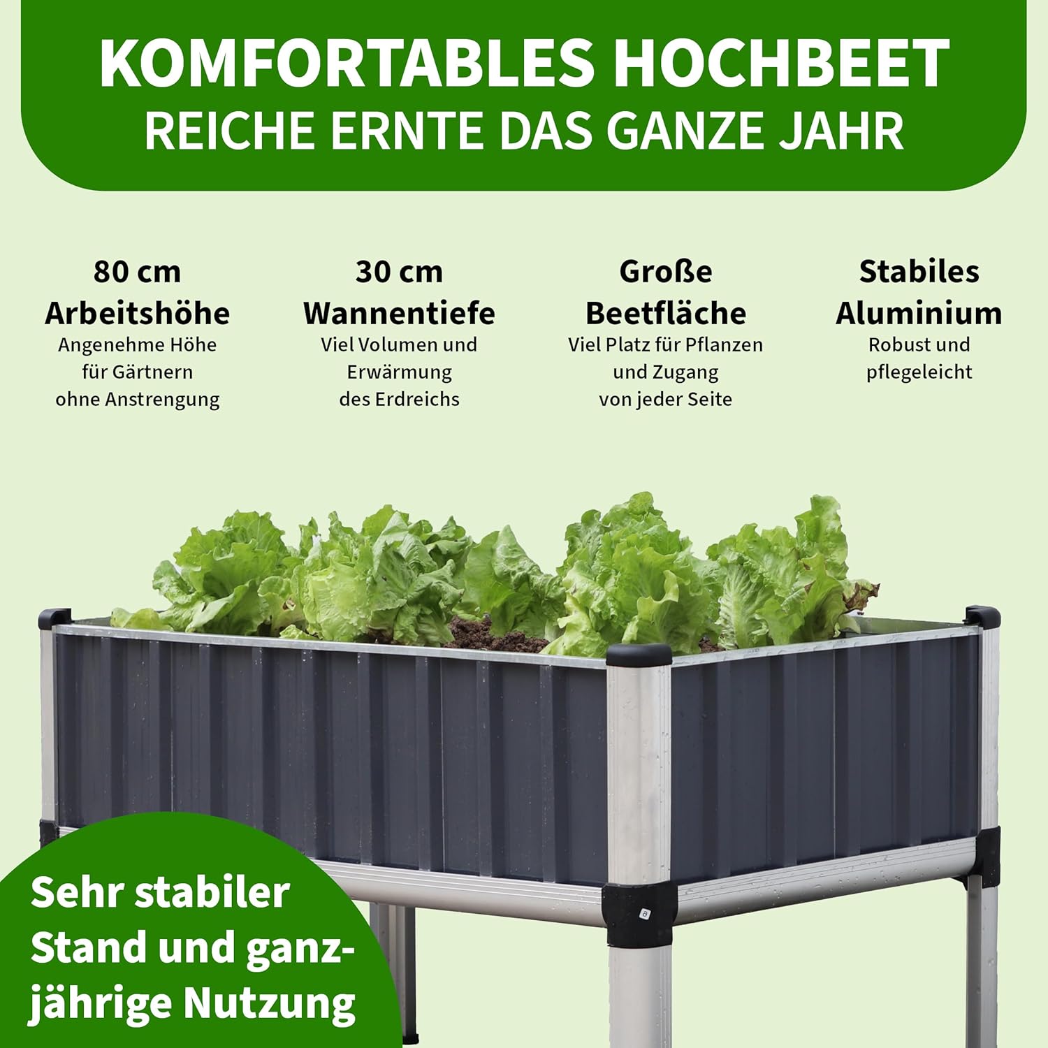 TTL GARDEN Superior XL 112x60x80cm Hochbeet aus Metall - Anthrazit-Silber Alu + Stahl verzinkt & lackiert - Frühbeet Pflanzkasten Kräuterbeet Blumenbeet Blumenkasten für Garten Balkon Terrasse