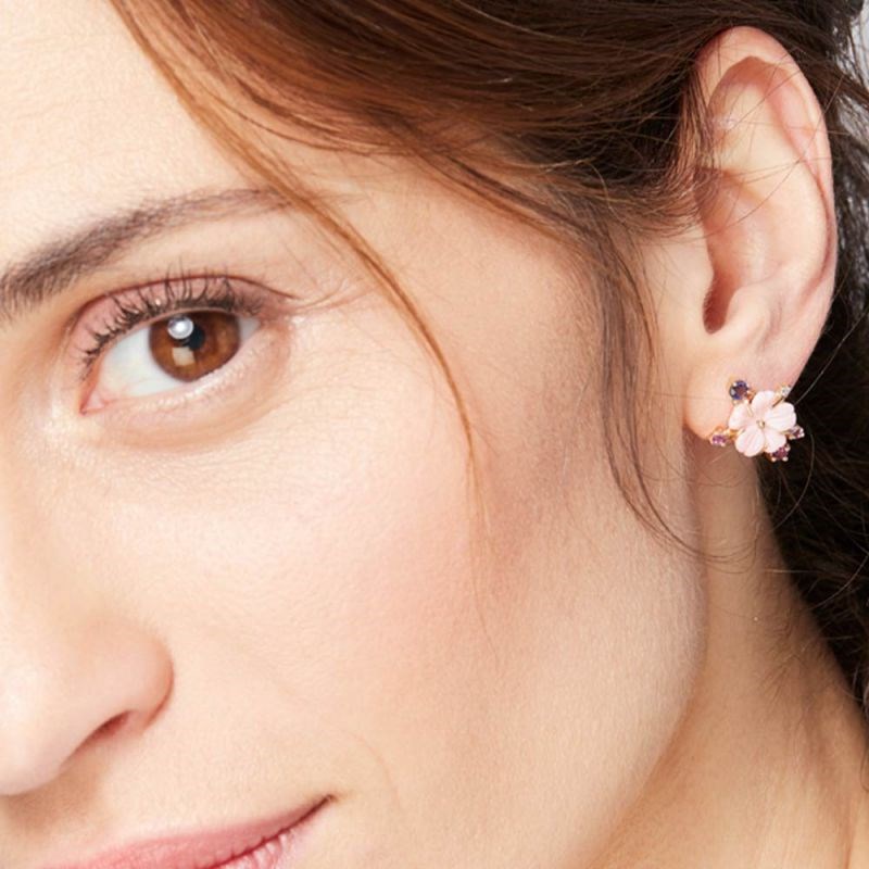 Boucles d'oreilles Or Jaune Diamant et Pierre précieuses