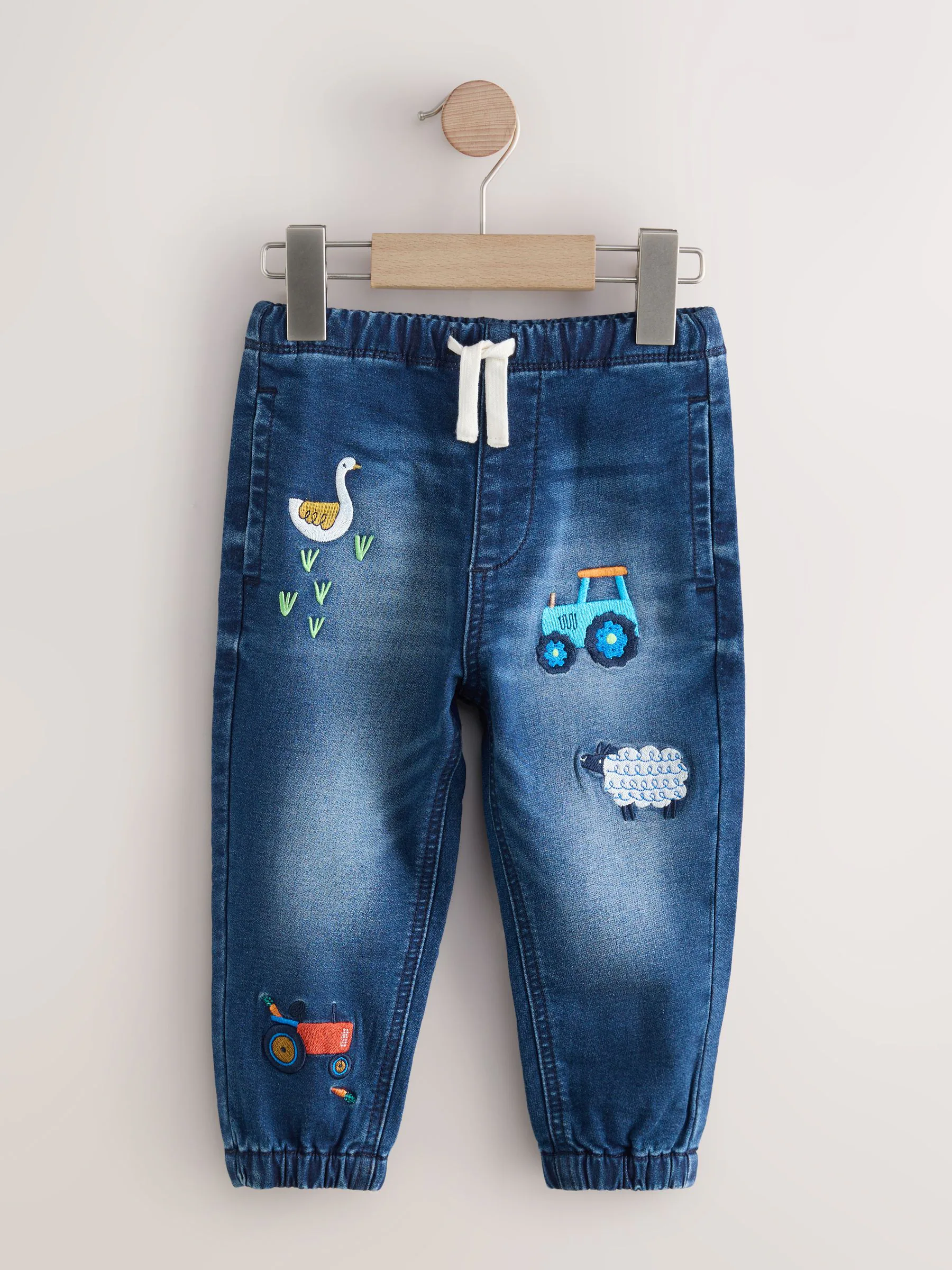 Middelblauw Boerderijpersonage - Jeans met elastische taille (3mnd-7jr)