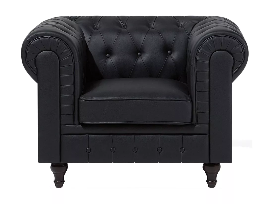 Ensemble canapé et fauteuil en cuir PU noir 4 places CHESTERFIELD Big
