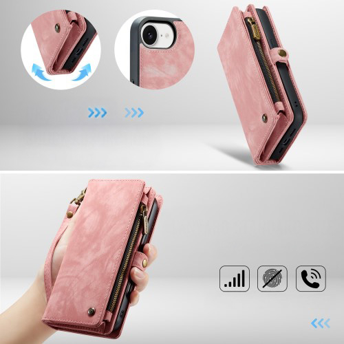 iPhone 16e 2in1 Leder Tasche   Magnet Hardcase Karten Etui - Rosa
