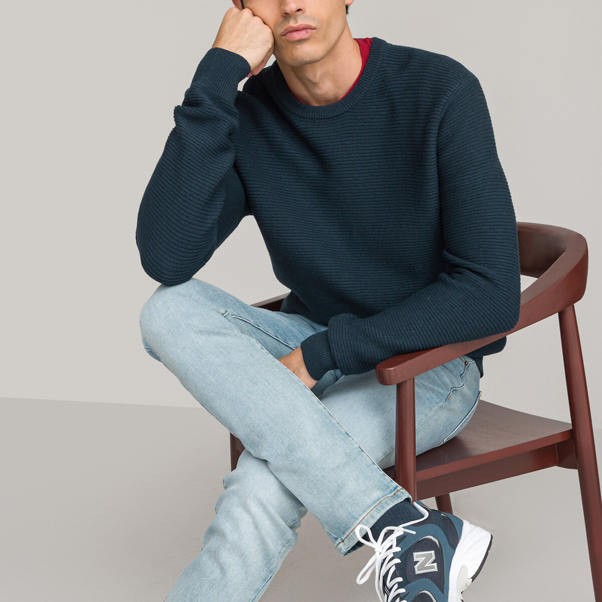 COLEÇÕES LA REDOUTE<br>Suéter de gola redonda canelado em mistura de lã merino
