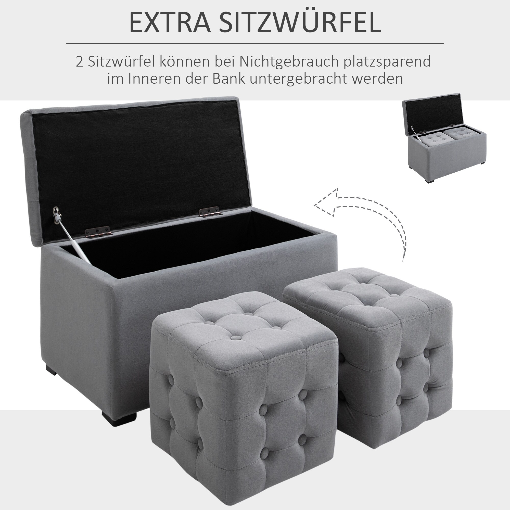 HOMCOM Aufbewahrungsbank Ottomane hellgrau 75 x 40 x 42 cm (LxBxH)
