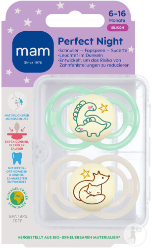 Mam Sucette Perfect Night Silicone Pure 6-16 Mois Unisex 2 Pièces