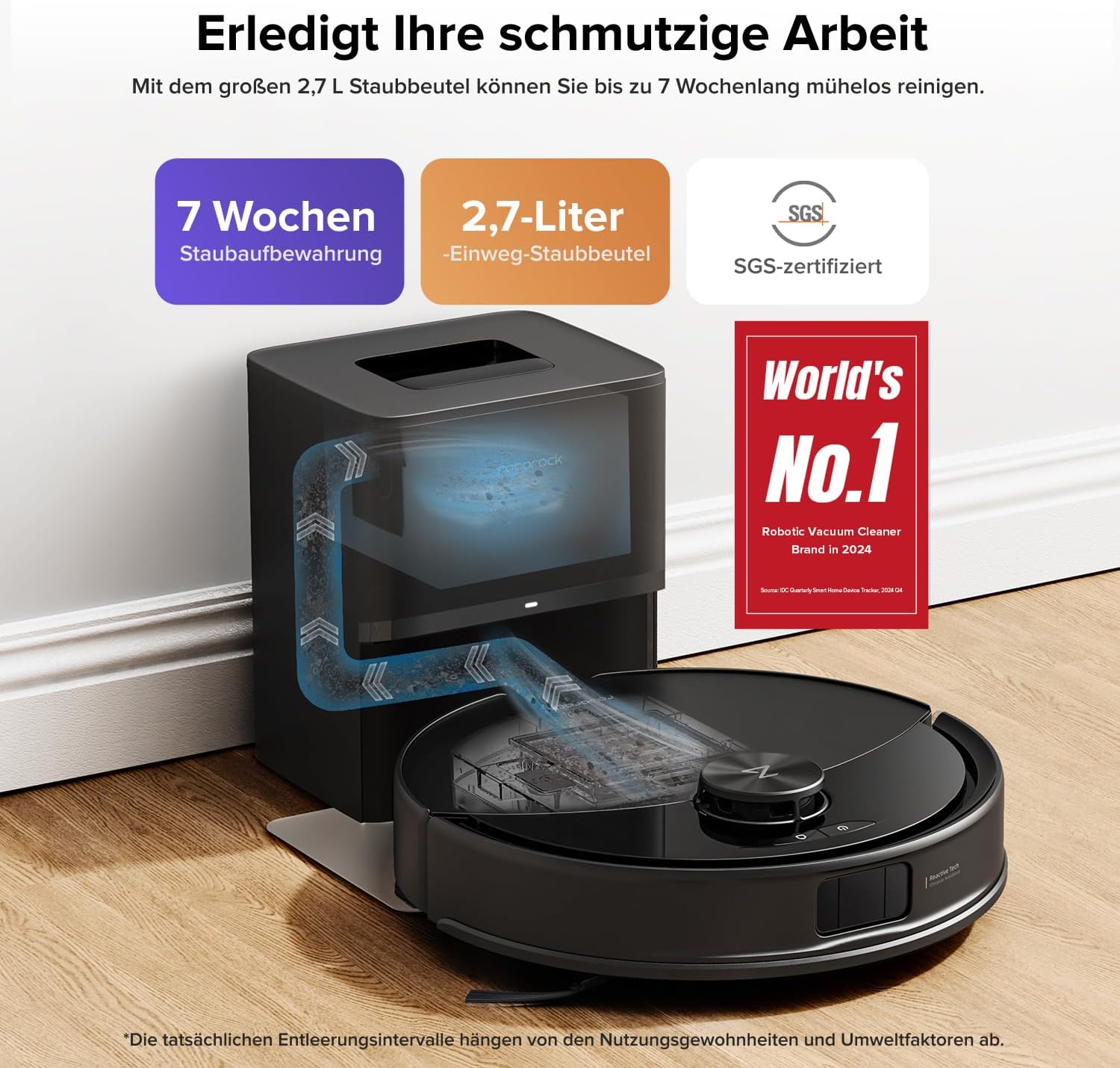 roborock Q10 S5+ Set Saugroboter mit Wischfunktion, 10.000 Pa HyperForce Saugkraft, Dual Anti-Tangle System, Auto Lifting Mopping, Ideal für Tierhaare, Teppiche, Hartböden (Schwarz)