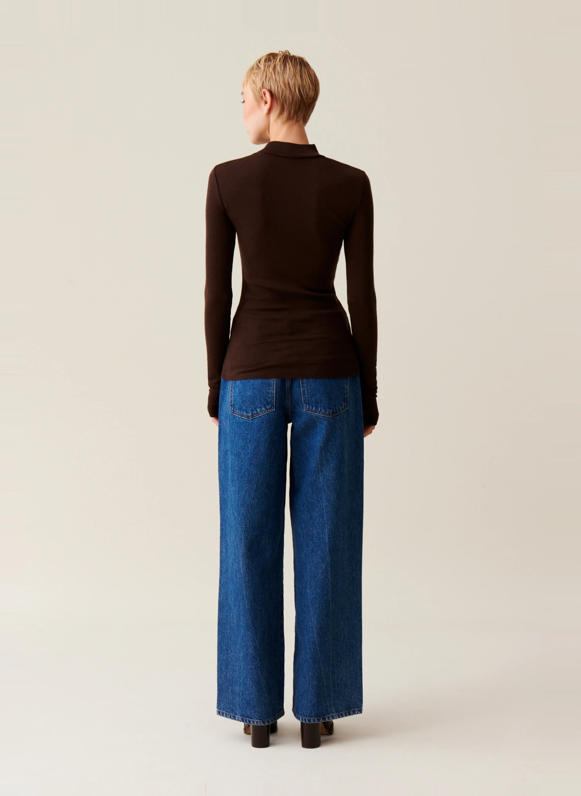 Top en laine manches longues | Marron