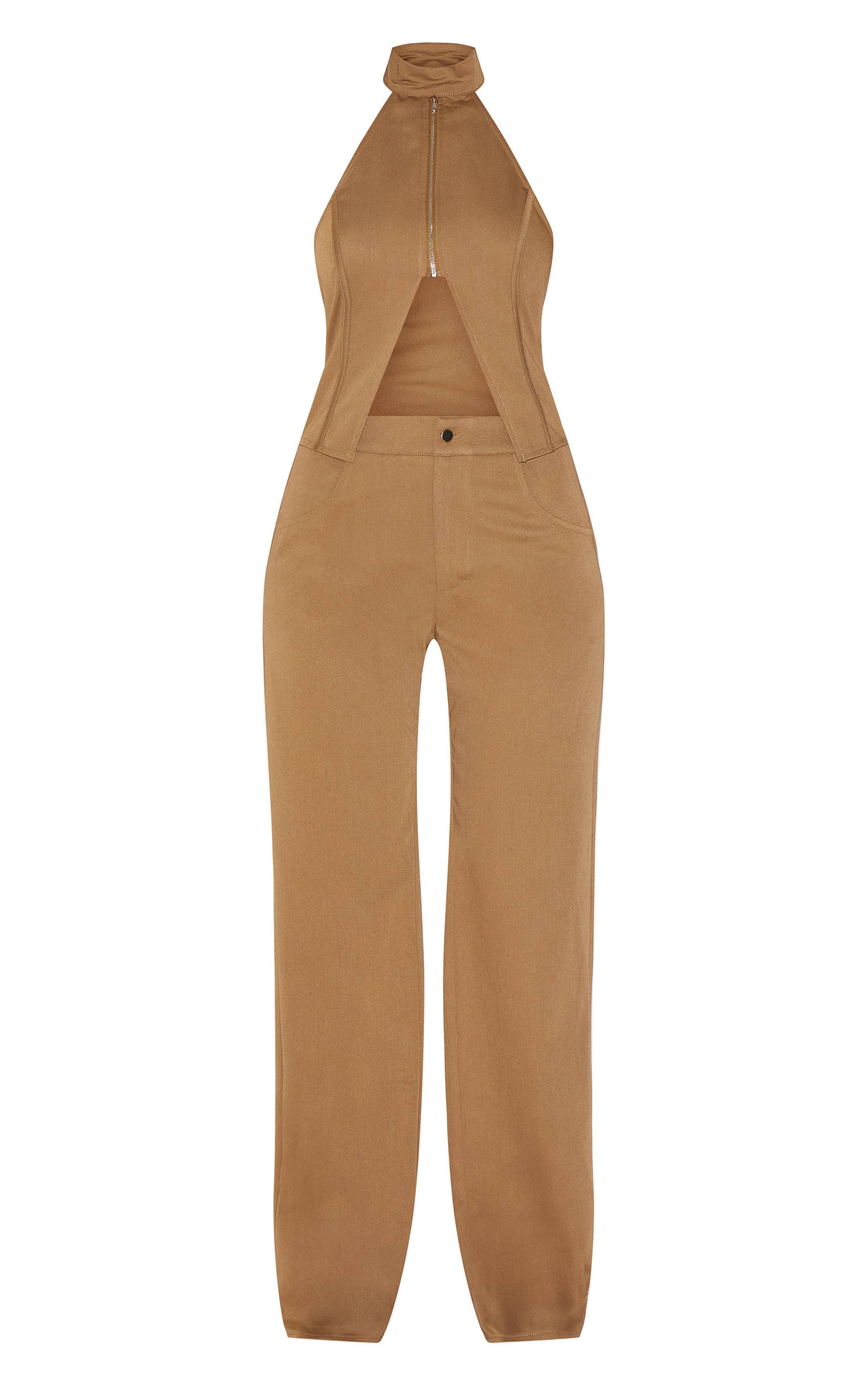 Kaki Combinaison-pantalon Tissée À Col Montant Avec Détail Zippé Et Jambes Droites