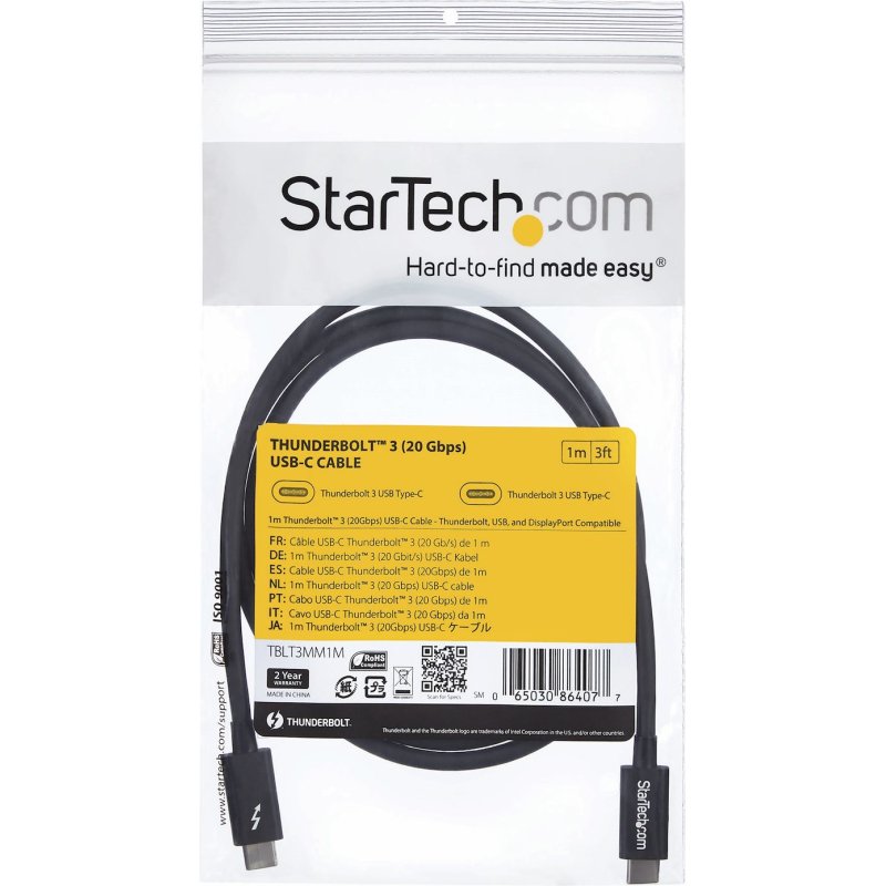 StarTech.com Câble Thunderbolt 3 (20 Gb/s) USB-C de 1 m - Compatible Thunderbolt, USB et DisplayPort - M/M