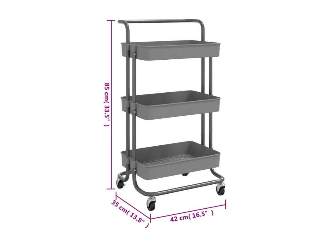 Chariot de cuisine 3 niveaux Gris 42x35x85 cm Fer et ABS