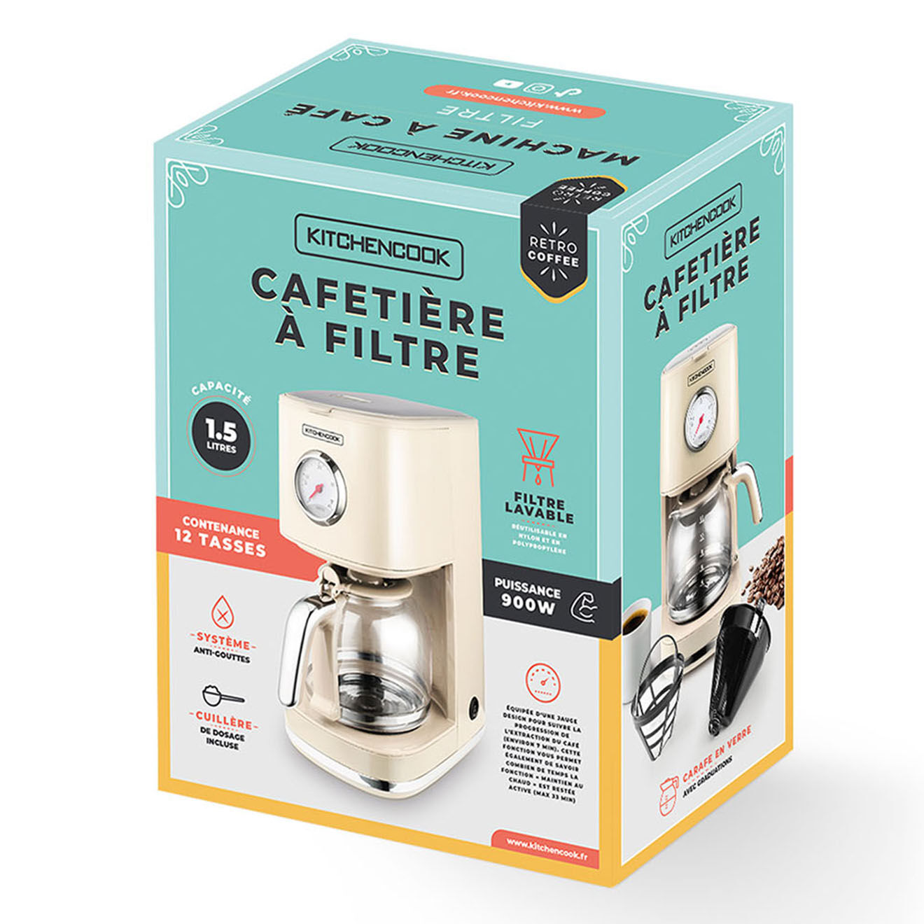 Kitchencook Cafetière Style rétro beige - 45.2x31.2x39.6 cm