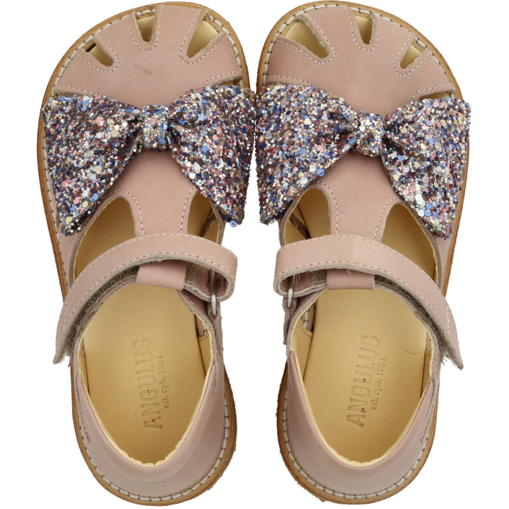 Køb Angulus Rosebud/Pastel Multi Glitter Sandal Med Glittersløjfe Og Velcrolukning