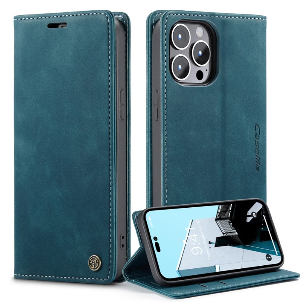 iPhone 14 Pro Max Leder Tasche Flip Wallet Etui mit Kartenfächern - Blaugrün