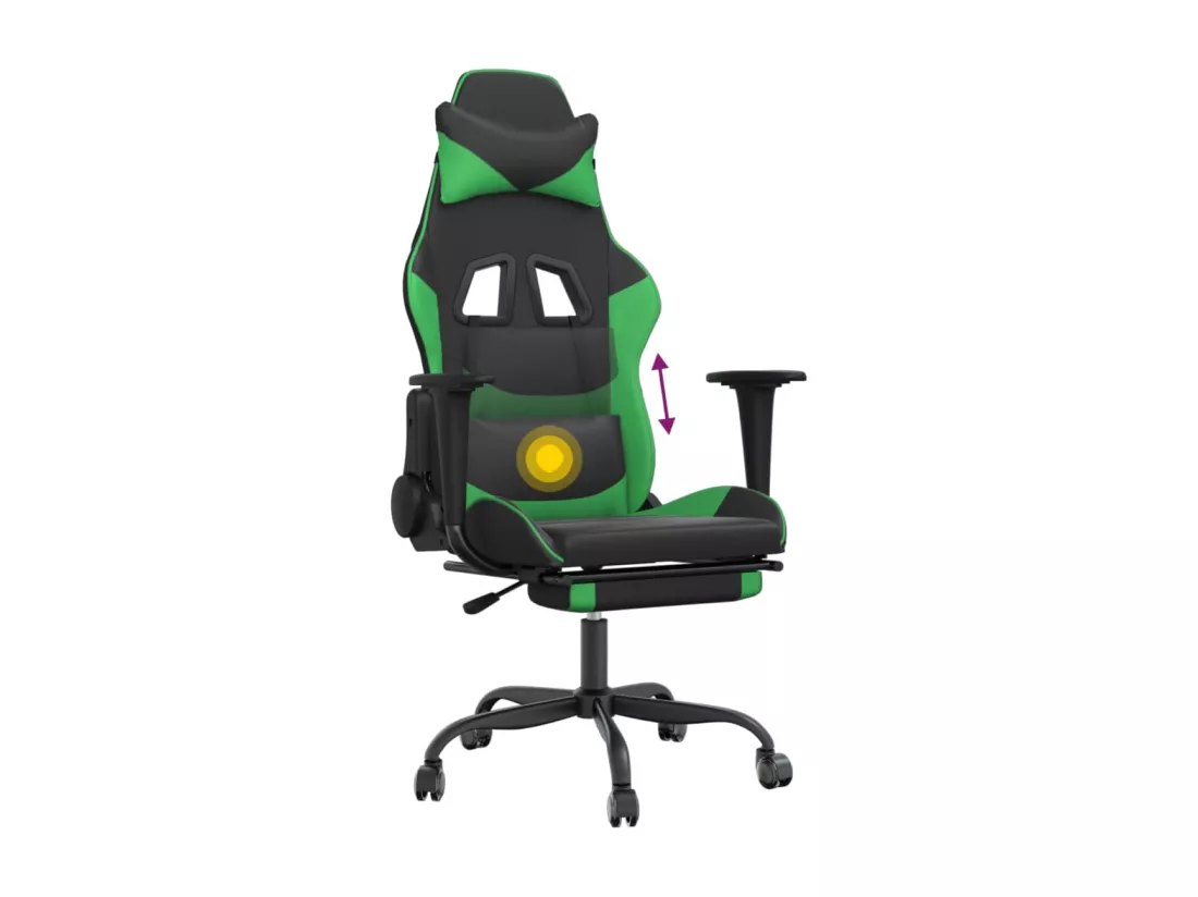 Chaise de jeu de massage et repose-pied Noir et vert Similicuir