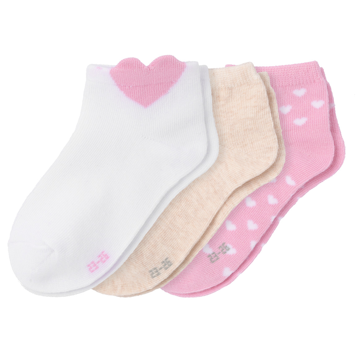 Gina Benotti 3 Paar Mädchen Sneaker-Socken im Set weiss / rosa / beige