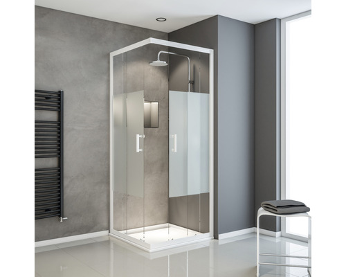 Hoekschuifdeur SCHULTE Sunny ExpressPlus 80 x 80 cm, decor Dezent licht, profielkleur alpinewit