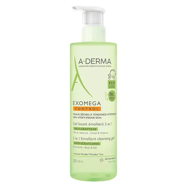 A-Derma Exomega Control Gel de Limpeza Emoliente Anti-Arranhão 2 em 1 500ml