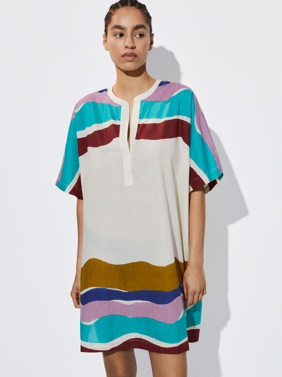Vestido de algodão estampado - Multicolorido