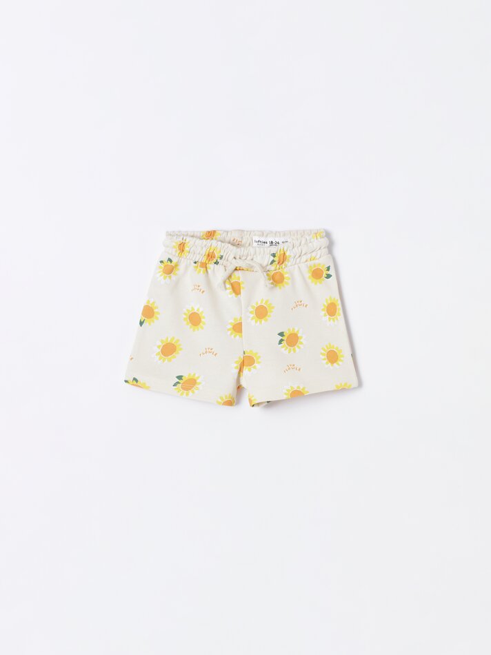 Calções de tecido atoalhado com babados - Amarelo Claro