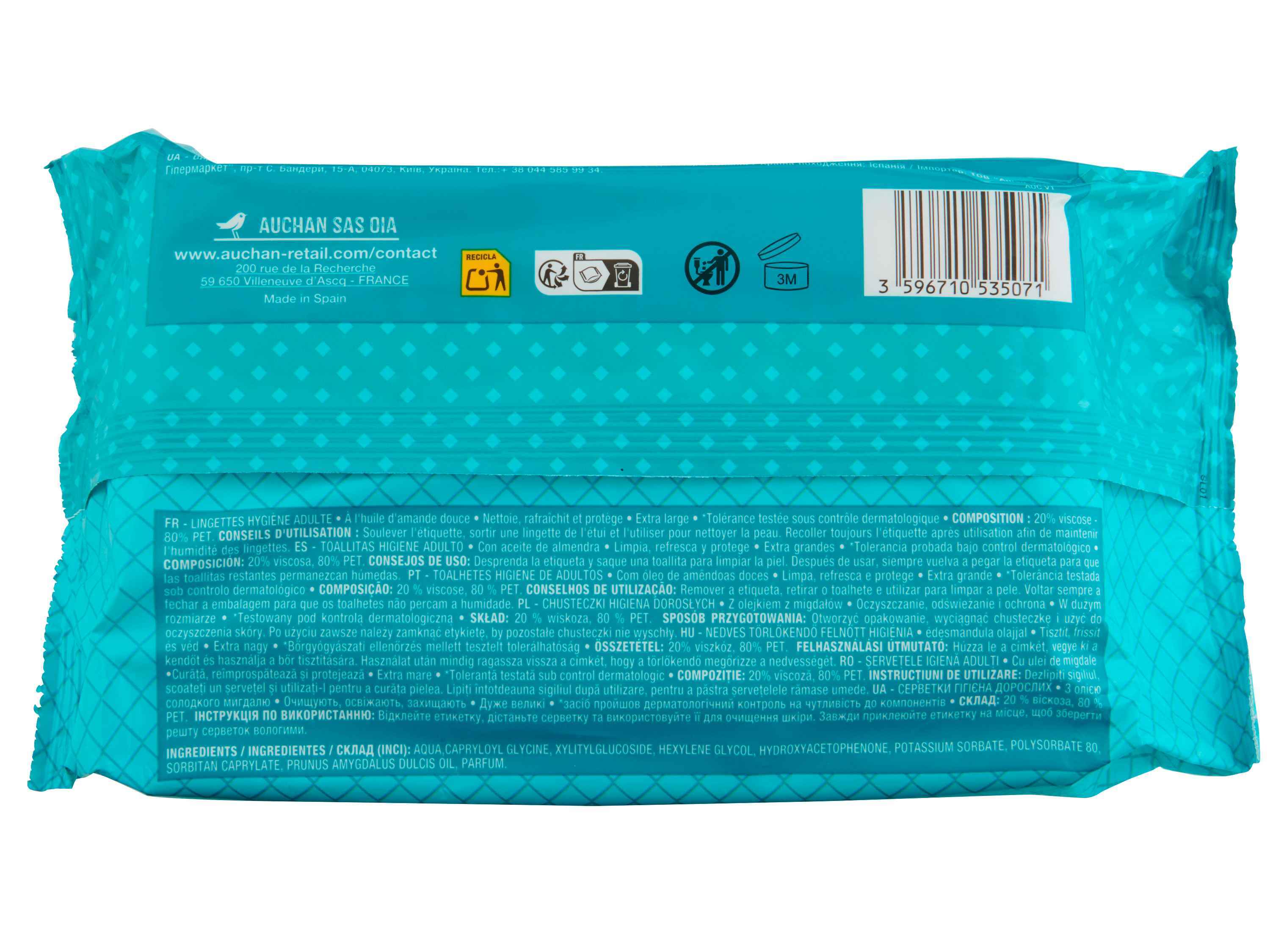 TOALHITAS INCONTINÊNCIA AUCHAN ADULTO 64UN