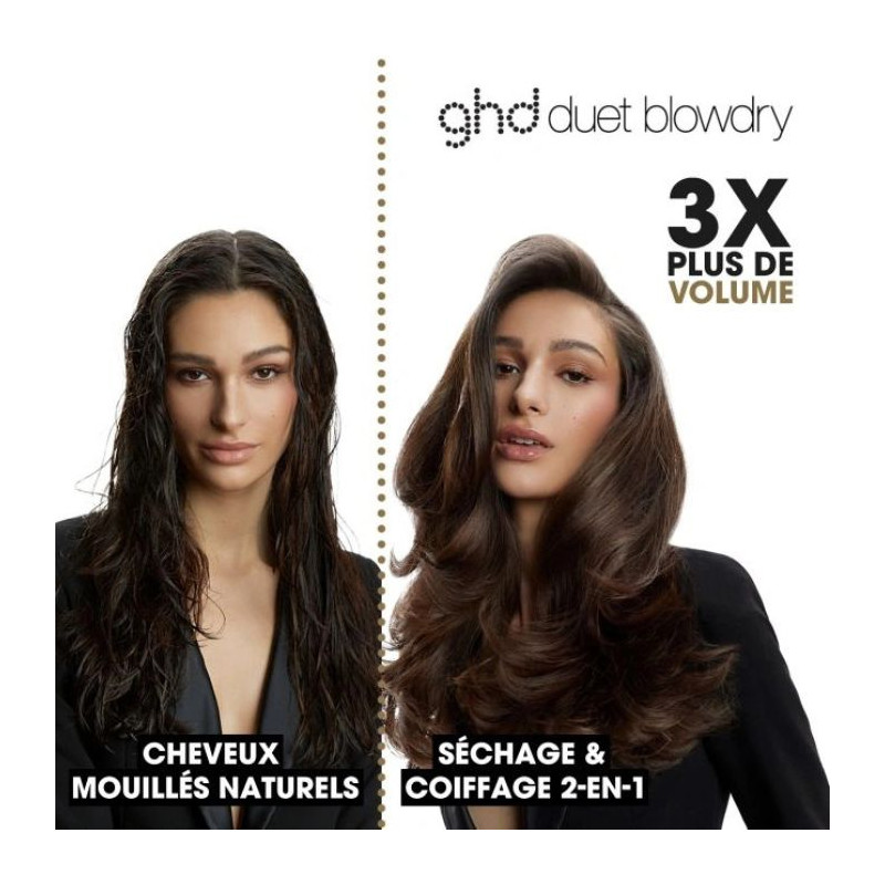 Duo brosse soufflante 2-en-1 Duet Blowdry blanc avec crème volume brushing ghd 100ml