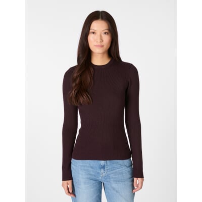 Damen-Rippenshirt Merinowolle, Weinrot