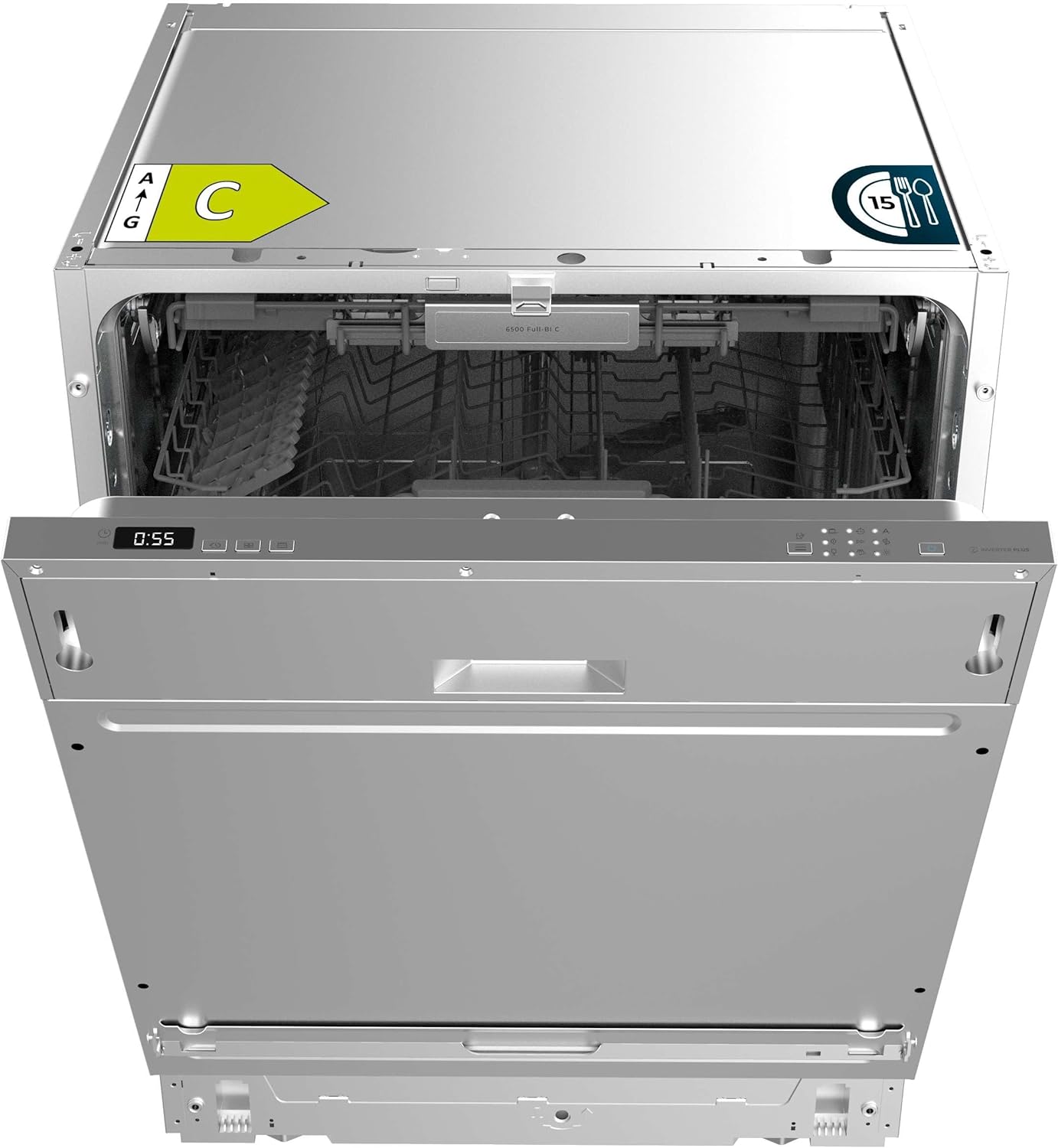 Cecotec Einbau-Geschirrspüler 60cm Bolero Aguazero 6500 Full-BI C. 15 Maßgedecke, dritte Schublade, niedriger Energieverbrauch, 6 Prog, Dual Zone Wash, O2 Dry, Inverter Plus Motor, Startzeitvorwahl