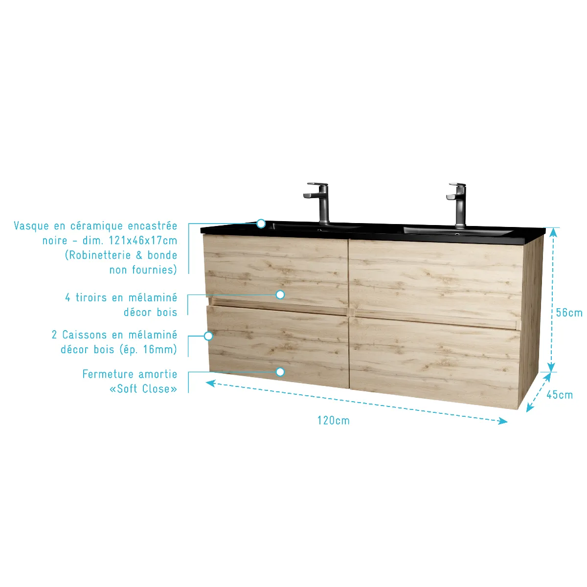 AURLANE TIMBER - Meuble salle de bain 120 cm