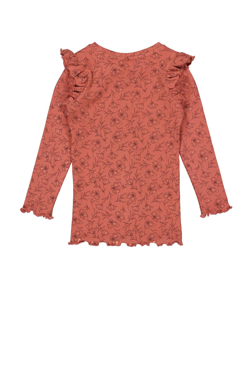 LEVV ribgebreide longsleeve PENNY met all over print en ruches oranjeroze