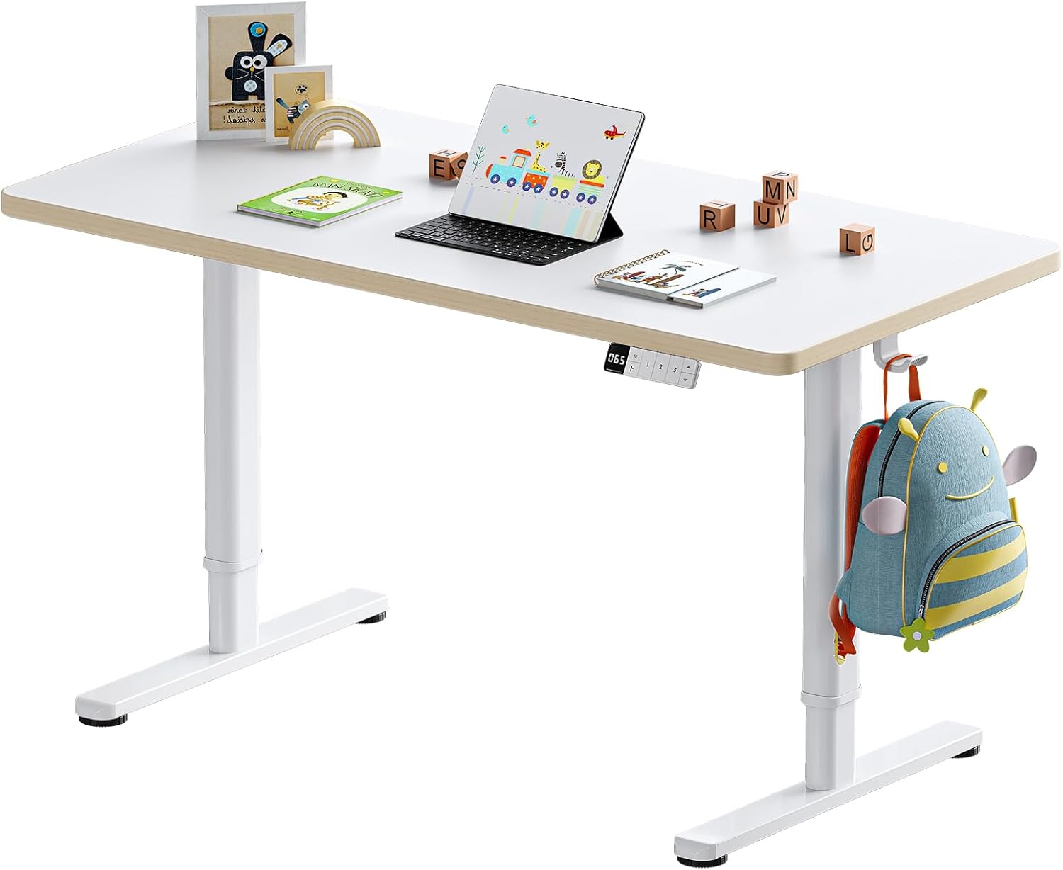 HUANUO Elektrischer Kinderschreibtisch Höhenverstellbar 120 x 60 cm, Höhenverstellbarer Schreibtisch Ganze Tischplatte mit 3 voreingestellten Höhen