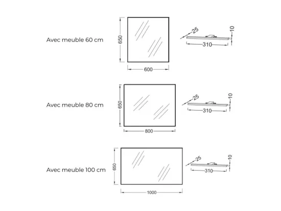 Pack meuble vasque 60 cm JACOB DELAFON Ola up blanc + miroir + spot