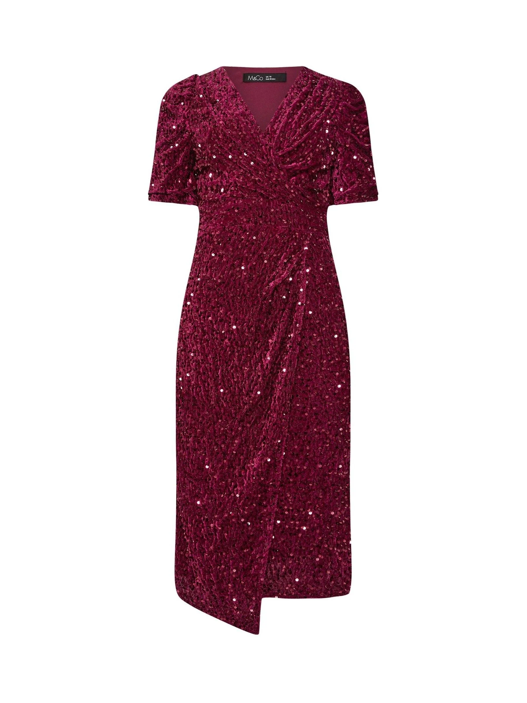 M&Co Sequin Velvet Wrap Dress